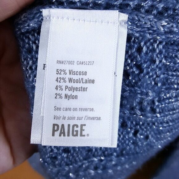 PAIGE Womens Sweater Large Blue Pullover Crew Loose Knit Puff Sleeve ATHENA - Picture 6 of 9